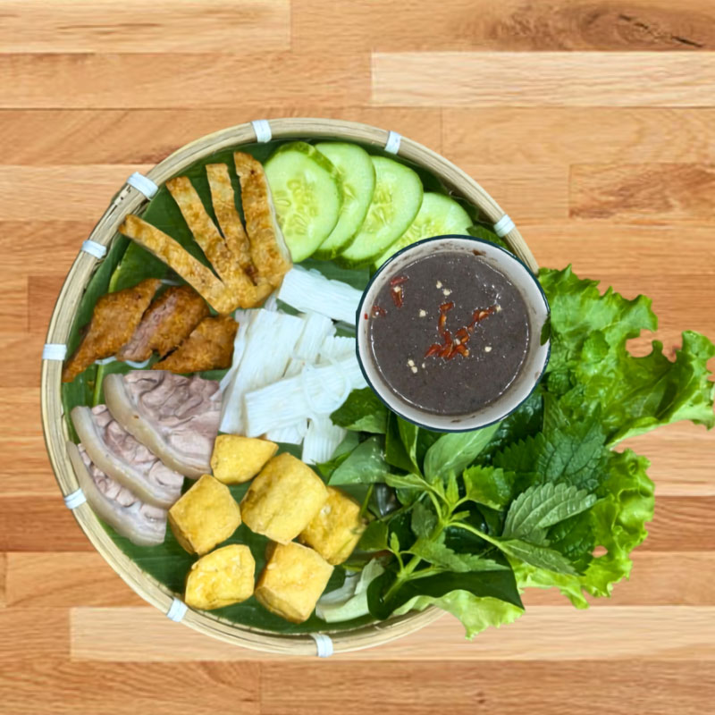 Bún đậu thịt, chả, nem